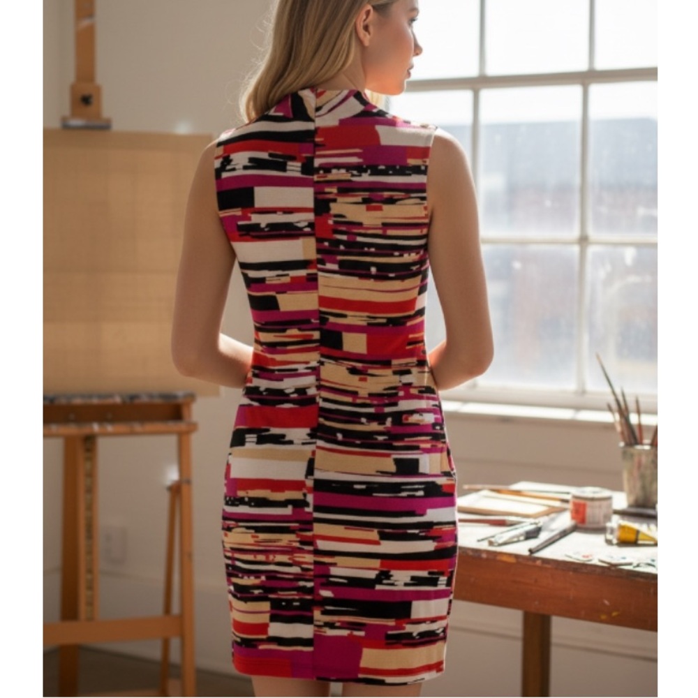 Muse Abstract Print V Neck Faux Wrap Ruched Dress - Picture 6 of 16